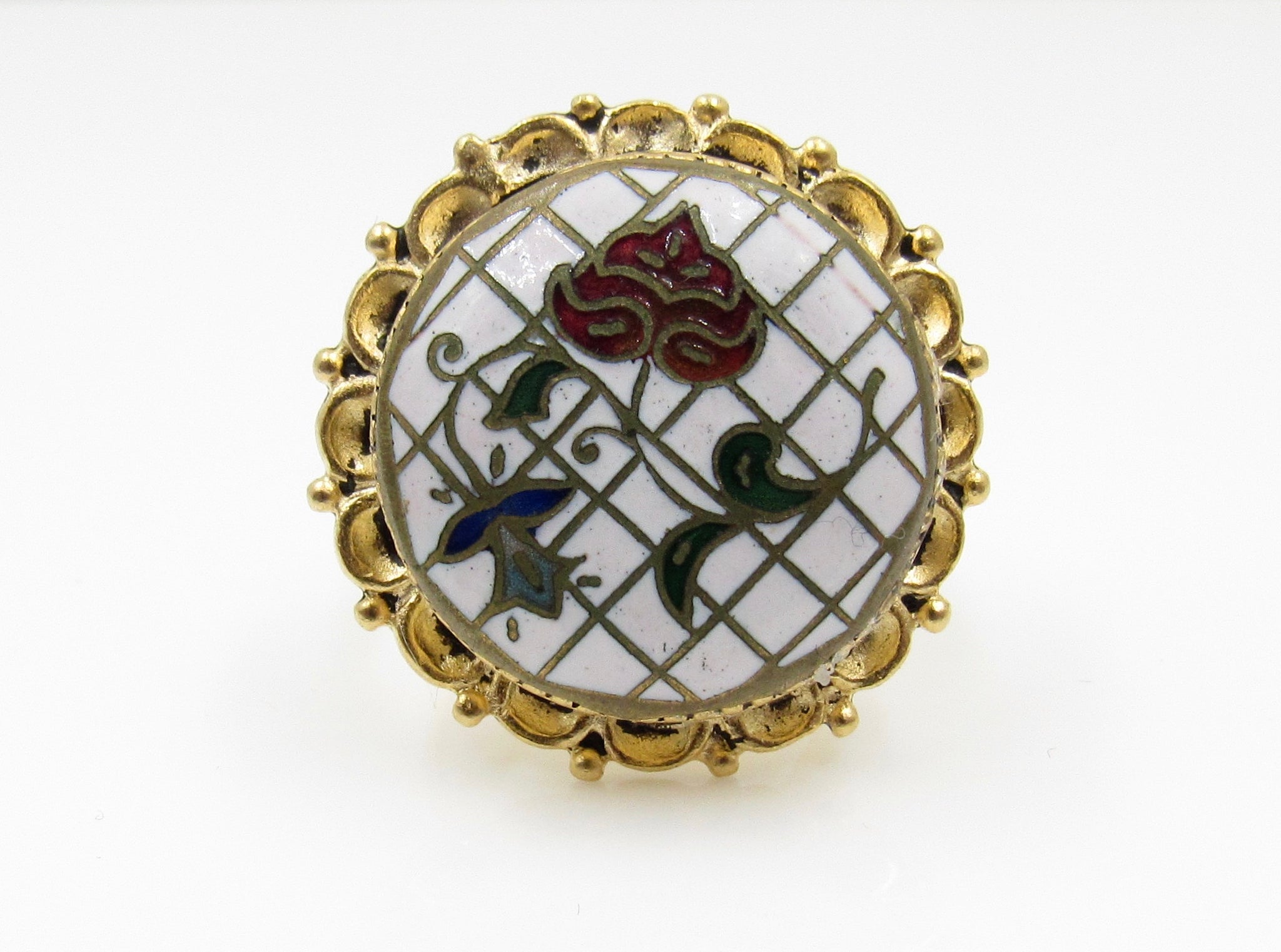 Vintage Large Rose Button Ring