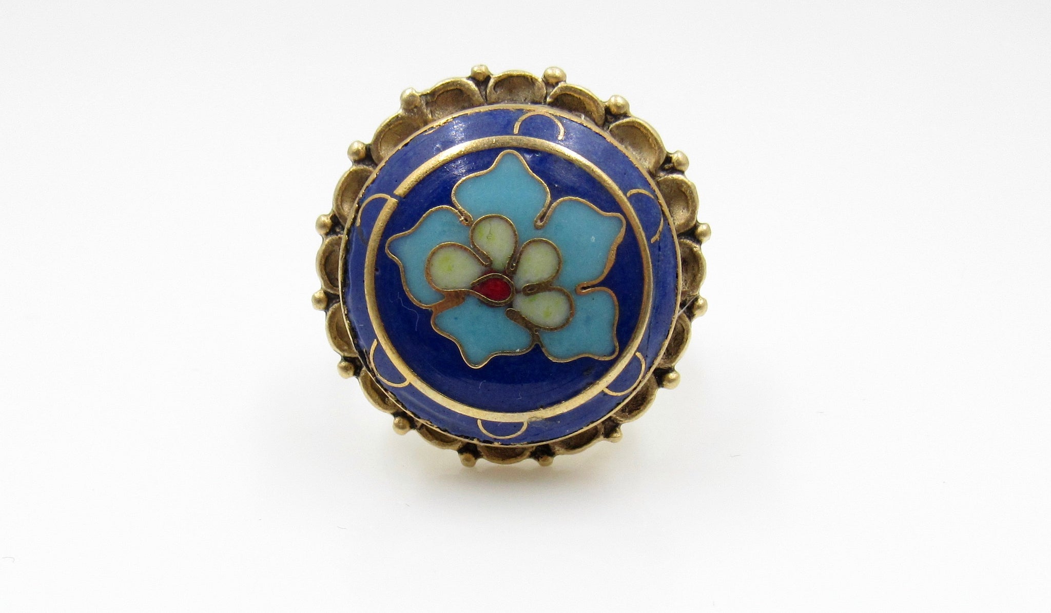 Vintage Large Blue Petal Button Ring
