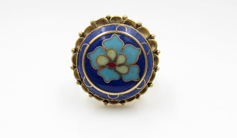 Vintage Large Blue Petal Button Ring