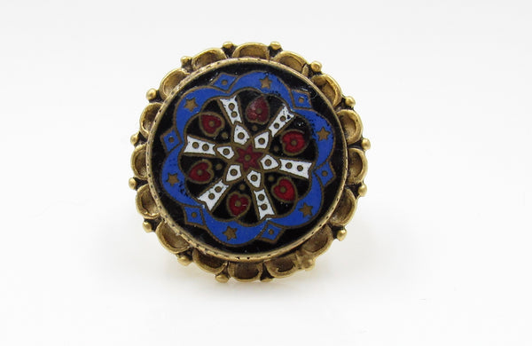 Vintage Red White and Blue Button Ring