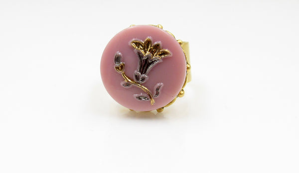 Vintage Pink with Gold and Silver Button Ring