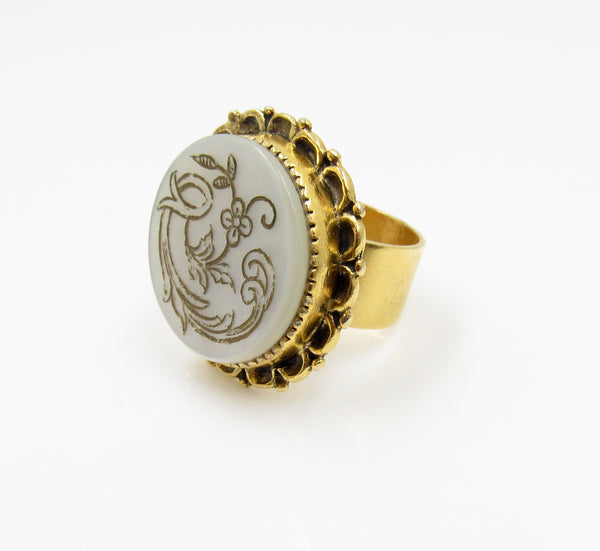 Vintage Mother of Pearl  Button Ring
