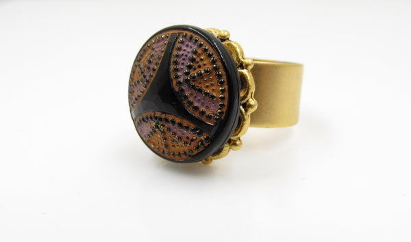 Vintage Orange and Purple Button Ring