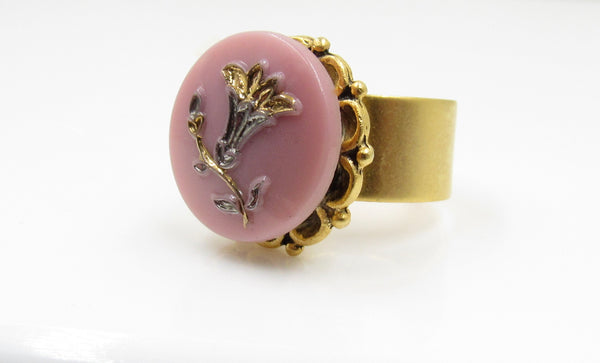 Vintage Pink with Gold and Silver Button Ring