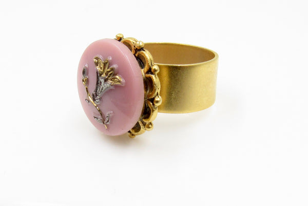 Vintage Pink with Gold and Silver Button Ring