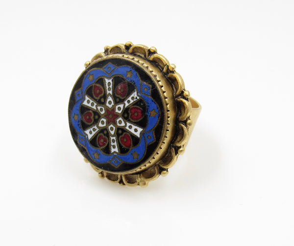 Vintage Red White and Blue Button Ring