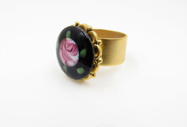 Vintage Rose Bud Button Ring