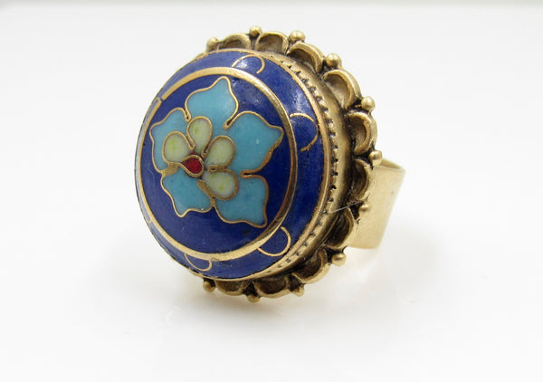 Vintage Large Blue Petal Button Ring