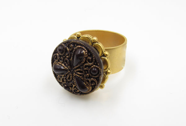 Vintage Purple and Gold Button Ring