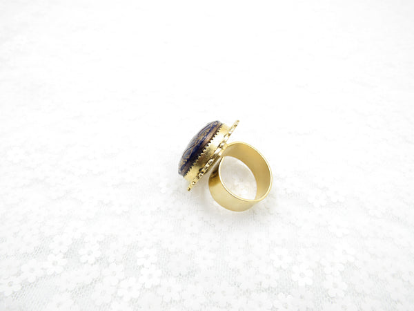 Vintage Navy and Gold Button Ring