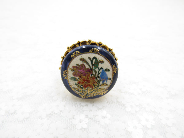 Vintage Navy Floral Button Ring