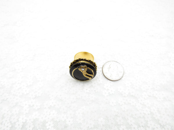 Vintage Black and Rhinestone Button Ring