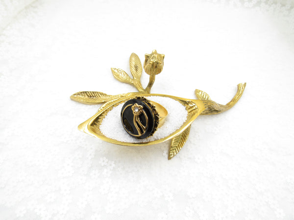 Vintage Black and Rhinestone Button Ring