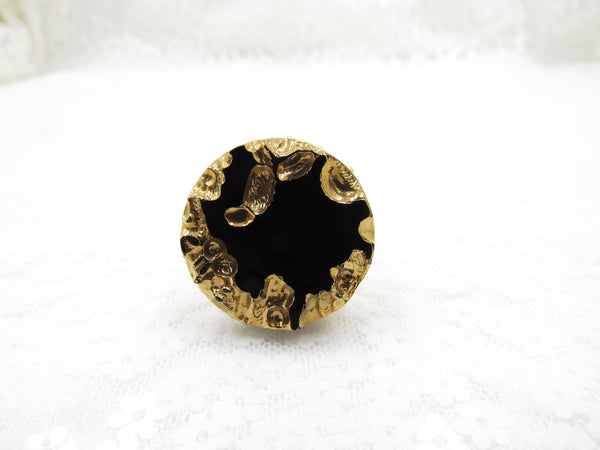 Black and Gold Nugget Button Ring