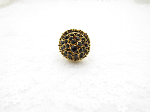 Black Cone Rhinestone Button Ring