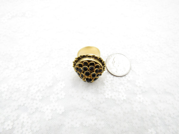 Black Cone Rhinestone Button Ring