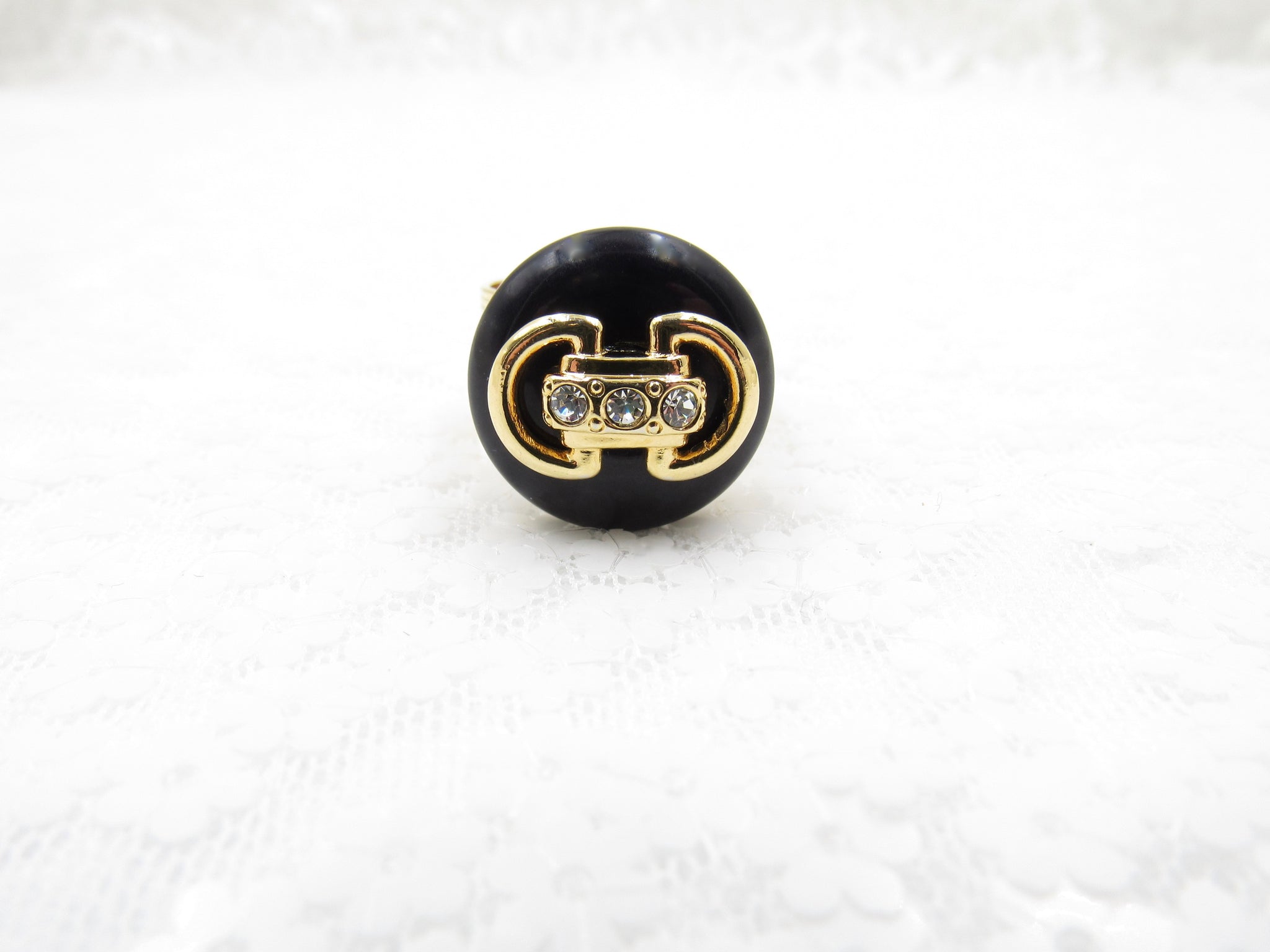 Rhinestone Buckle Button Ring
