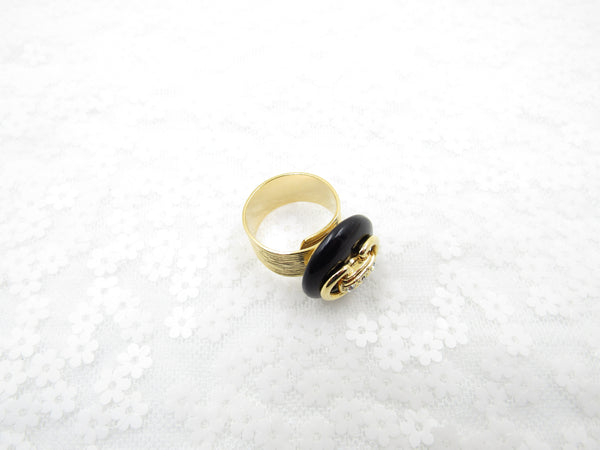 Rhinestone Buckle Button Ring