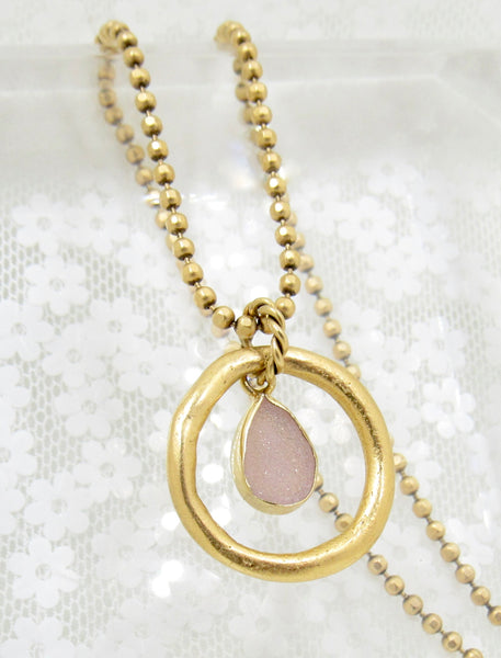 Pale Pink Druzy Quartz Necklace