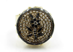 Vintage Black Flower Button Ring