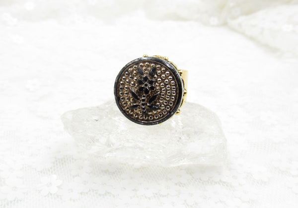 Vintage Black Flower Button Ring