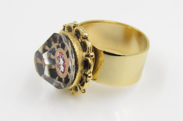 Vintage Kaleidoscope Button Ring